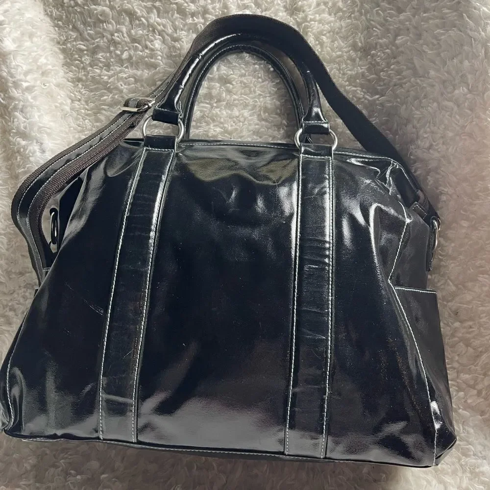 Urban Junket Black patent coated Canvas extra large JB laptop tote/shoul…
